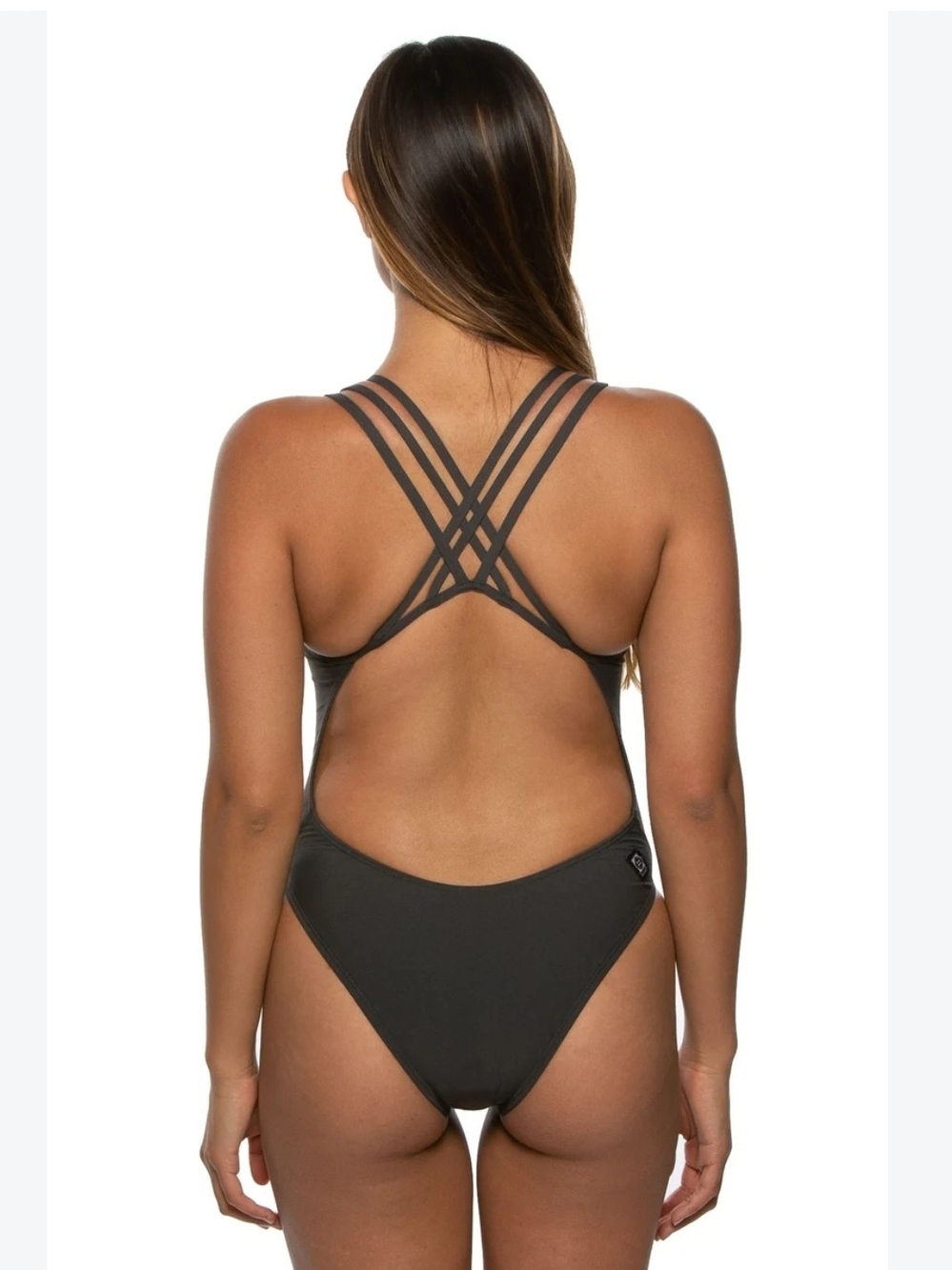 JOLYN Ryker Blue Solid One Piece Swimsuit Women's Size 28 Crossback Lined Logo